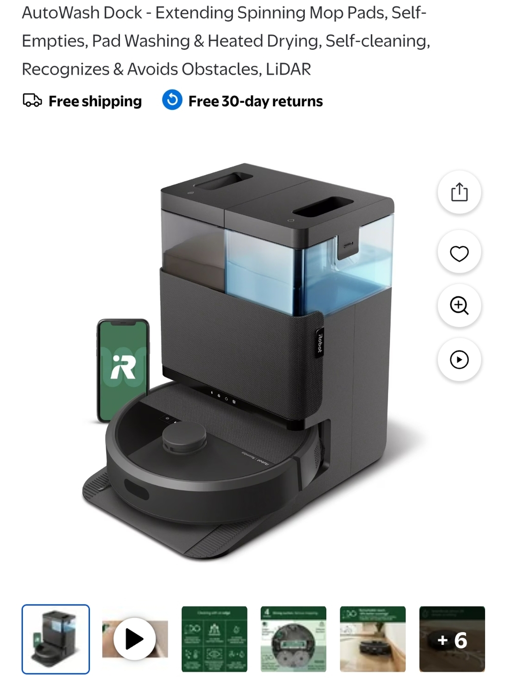 iRobot AutoWash Dock & Robot Mop - Dark Gray with Blue Water Tank